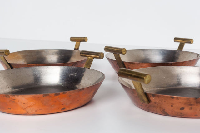 Carl Aubock Steel and Copper Egg Pans, Set of Four