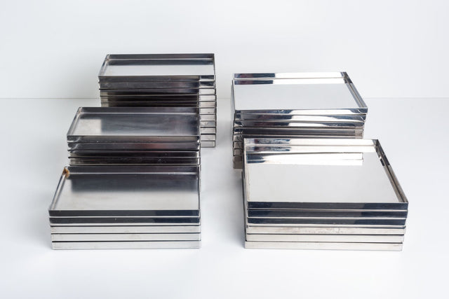 Phillipe Starck Custom Stainless Steel Dishes, set of Thirty-Eight