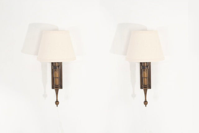 Pair of Custom French Single Library Sconce in Solid Brass, 2000c.