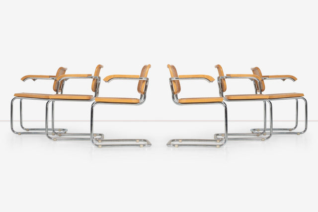 Marcel Breuer B64 Cesca Dining Chairs with Arms set of Six