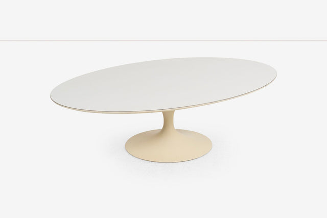 Vintage Eero Saarinen for Knoll International White Oval Tulip Cocktail Table Laminate Top Cast Iron Base 1957