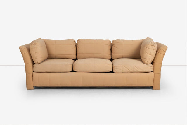 John Mascheroni for Swaim Furniture Quilted Tan Three Seat Sofa 1970's