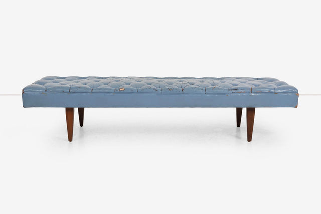 Kipp Stewart for Calvin Furniture Blue Leather Diamond Tufted Daybed c. 1960