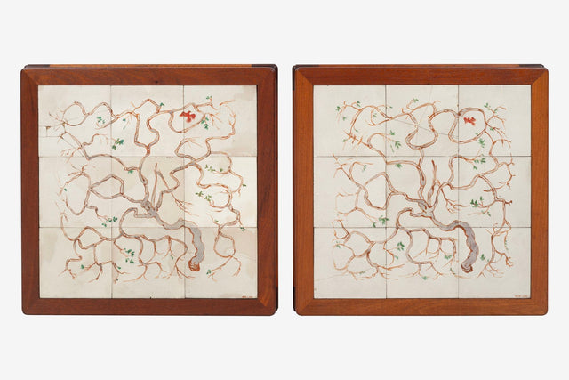 Pair of Parson End Tables by Edward Wormley for Dunbar with hand painted tiles