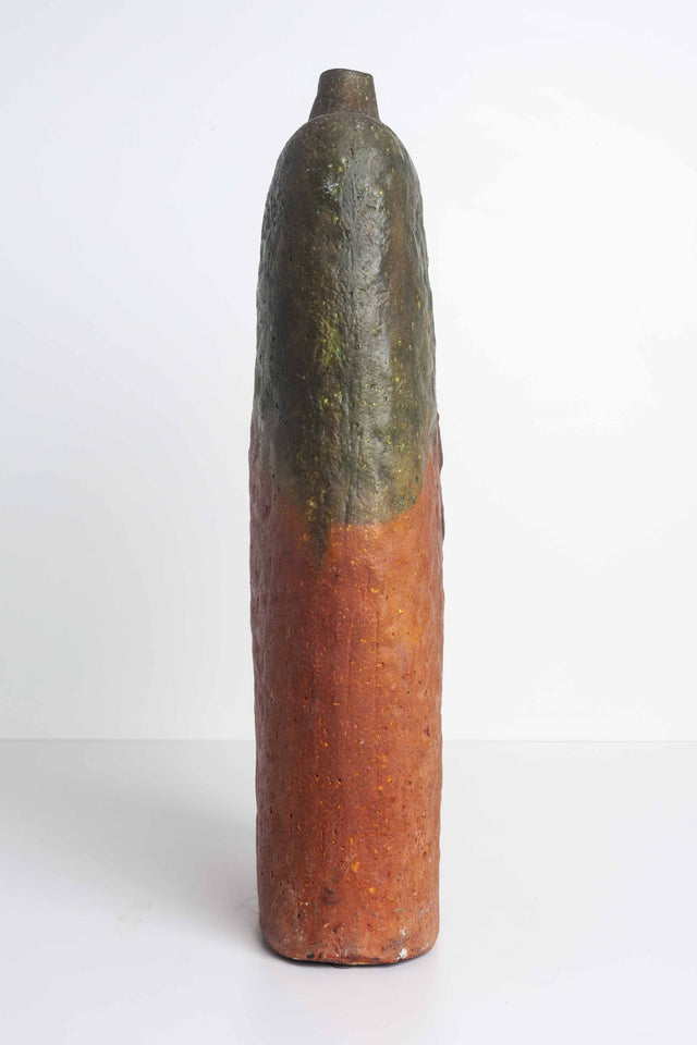 Monumental Fantoni Orange and Green Glazed Ceramic Vase
