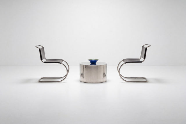 Custom Polished Metal Drum Side Table in the Style of Brueton, 1980