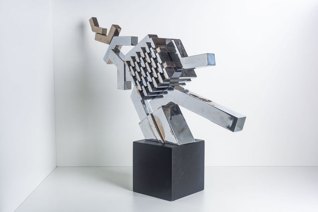 Cubist Sculpture in Mirror Polished Chrome