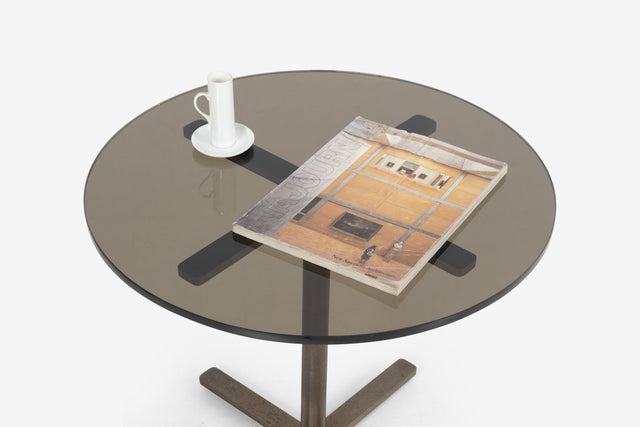 Nicos Zographos Bronze Base End Table with Glass Top, 1970s