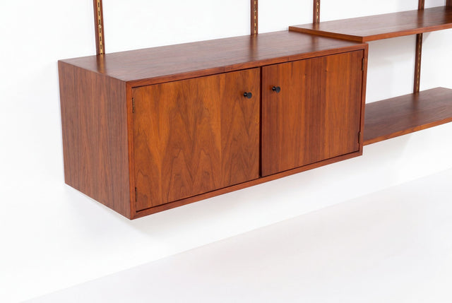 Edward Wormley for Dunbar Three-Bay Walnut & Brass Shelving System, 1952