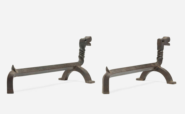 Pair of Figural Dragon Andirons In the Manner of Samuel Yellin, c. 1930