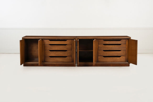 Benard Rhone for Mastercraft Cabinets, Burled Elm with Brass Knocker Pulls, 1965
