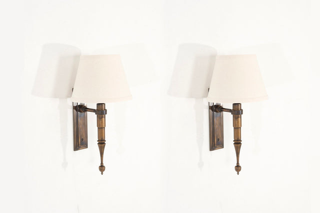 Pair of Custom French Single Library Sconce in Solid Brass, 2000c.