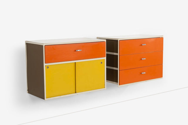 George Nelson for Herman Miller Custom for Hugh DuPree Steel Frame Cabinets Orange and Yellow 1960