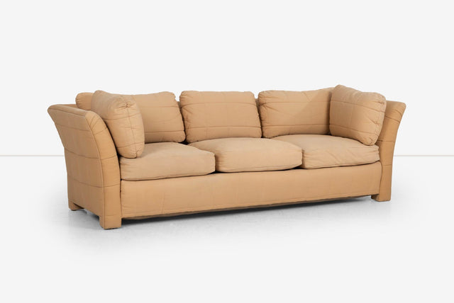 John Mascheroni for Swaim Furniture Quilted Tan Three Seat Sofa 1970's