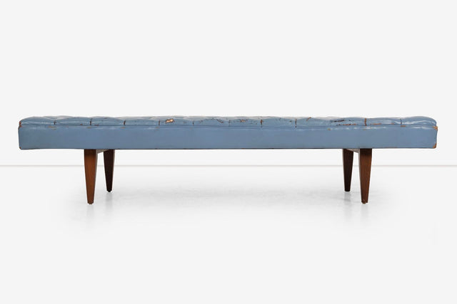Kipp Stewart for Calvin Furniture Blue Leather Diamond Tufted Daybed c. 1960