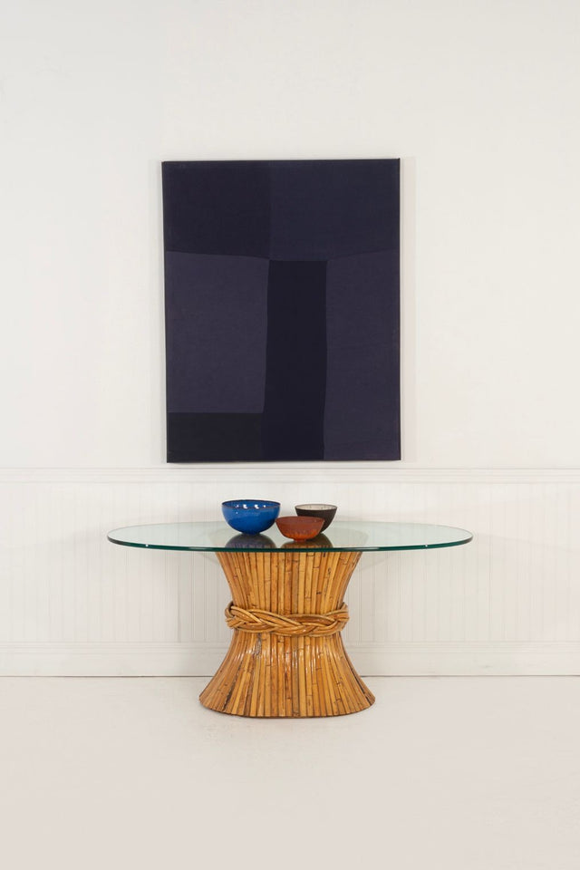 McGuire Sculptural Rattan & Bamboo "Sheaf of Wheat" Oval Console Table