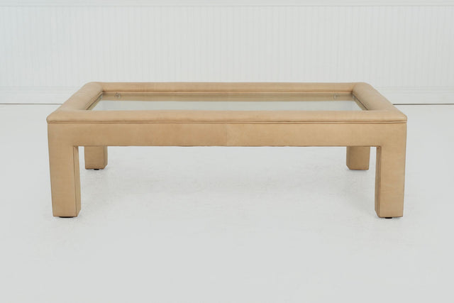 Karl Springer Style Padded Leather Coffee Table, c. 1980