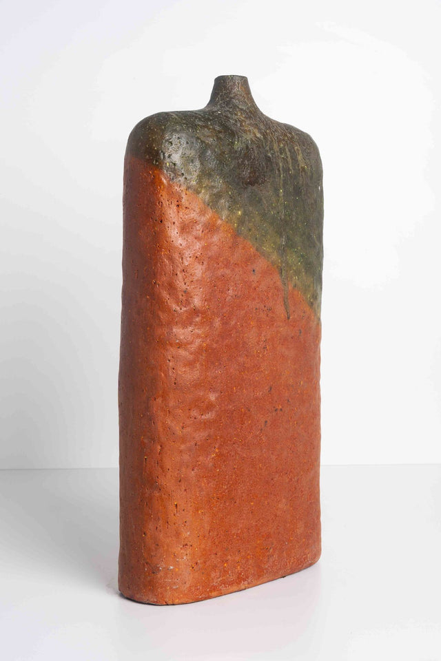 Monumental Fantoni Orange and Green Glazed Ceramic Vase