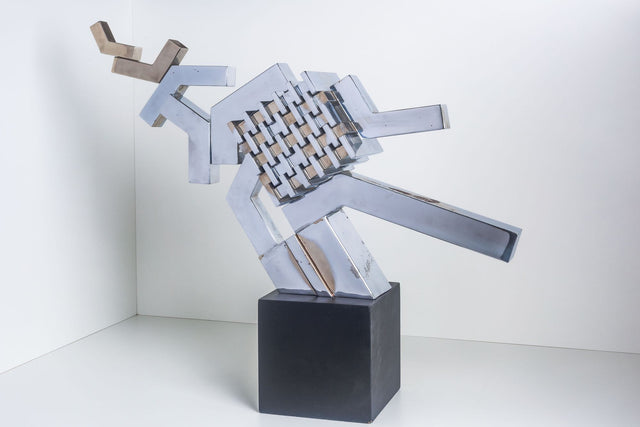 Cubist Sculpture in Mirror Polished Chrome