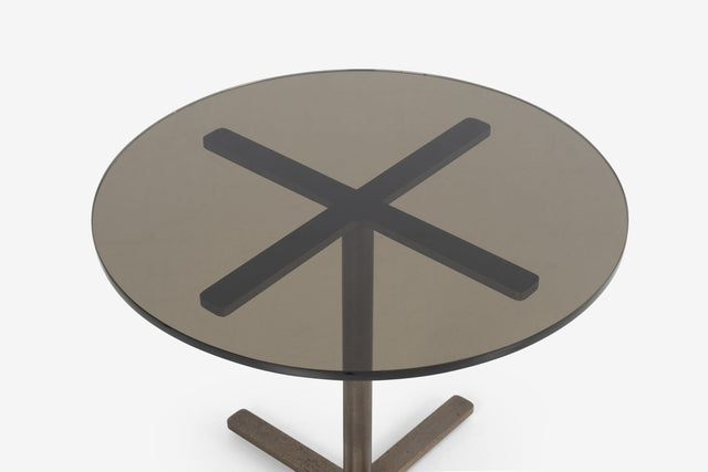 Nicos Zographos Bronze Base End Table with Glass Top, 1970s