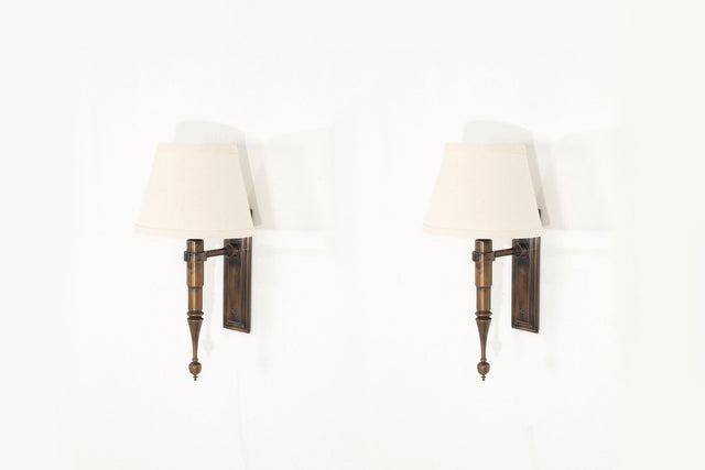 Pair of Custom French Single Library Sconce in Solid Brass, 2000c.