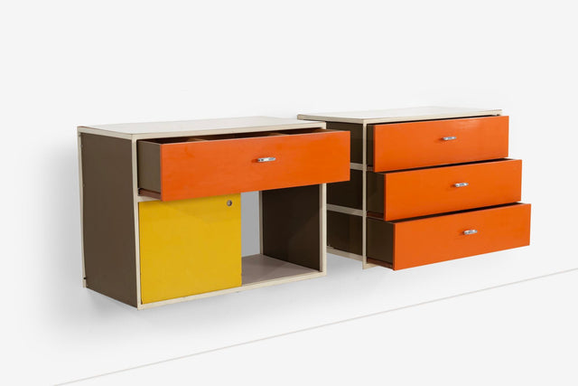 George Nelson for Herman Miller Custom for Hugh DuPree Steel Frame Cabinets Orange and Yellow 1960