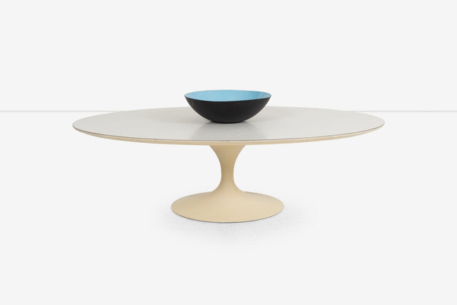 Vintage Eero Saarinen for Knoll International White Oval Tulip Cocktail Table Laminate Top Cast Iron Base 1957