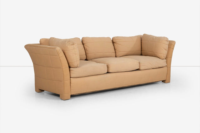 John Mascheroni for Swaim Furniture Quilted Tan Three Seat Sofa 1970's
