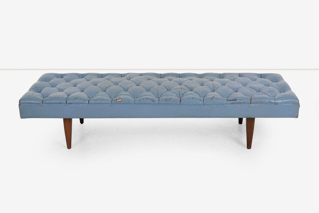 Kipp Stewart for Calvin Furniture Blue Leather Diamond Tufted Daybed c. 1960