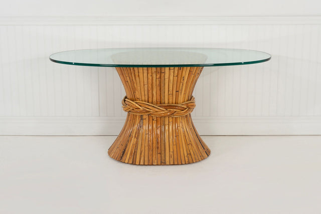 McGuire Sculptural Rattan & Bamboo "Sheaf of Wheat" Oval Console Table