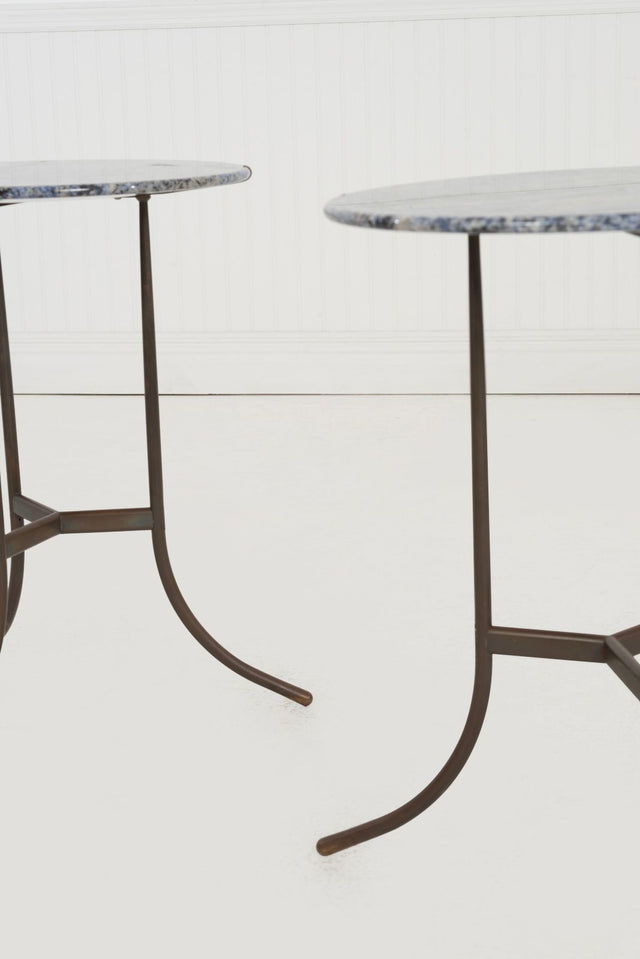 Pair of Cedric Hartman Bronze & Blue Bahia Granite Side Tables, c. 1970s
