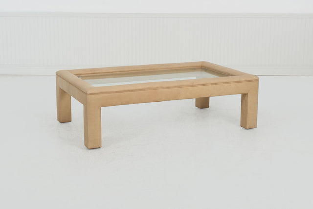Karl Springer Style Padded Leather Coffee Table, c. 1980