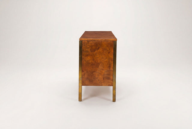 Tomlinson Burl Walnut Credenza or Sideboard, Brass Trim, North Carolina, 1960s