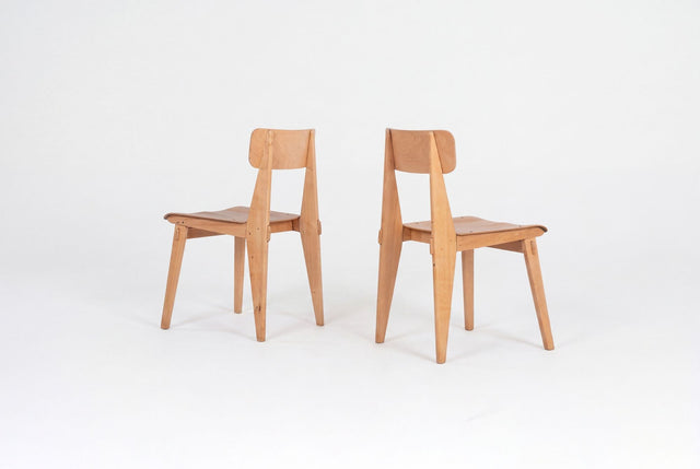 Jean Prouvé, Rare Pair of Chaise Standard Tout Bois, France, circa 1950