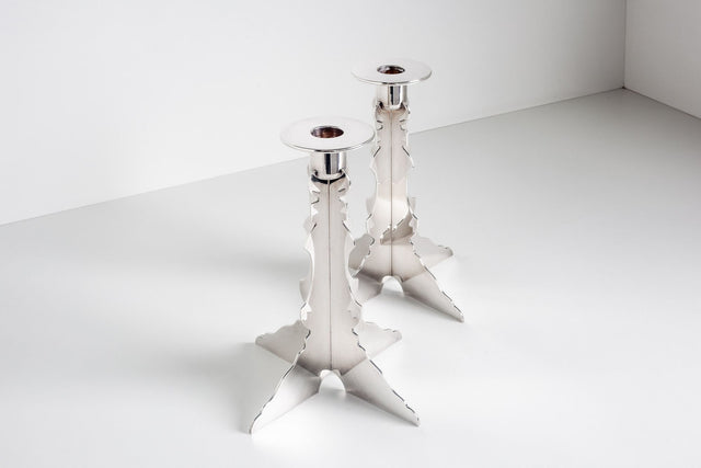 Robert Venturi Post Modern Silver Candleholders for Swid Powell