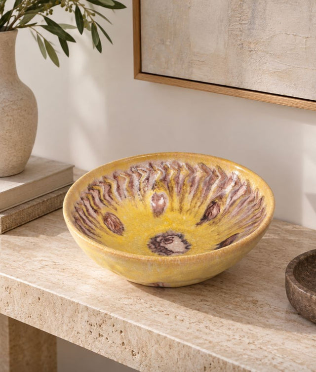 Guido Gambone Yellow Ceramic Bowl, Italy, c. 1950s