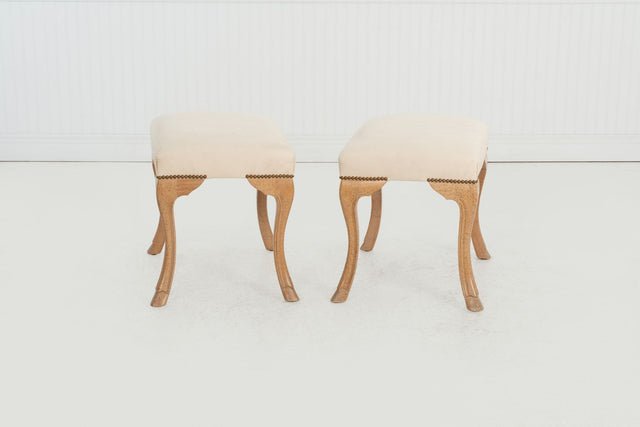 Pair of William Switzer Stools, c. 1985 – Maple Hoof-Foot Bases & Diamond-Print Upholstery