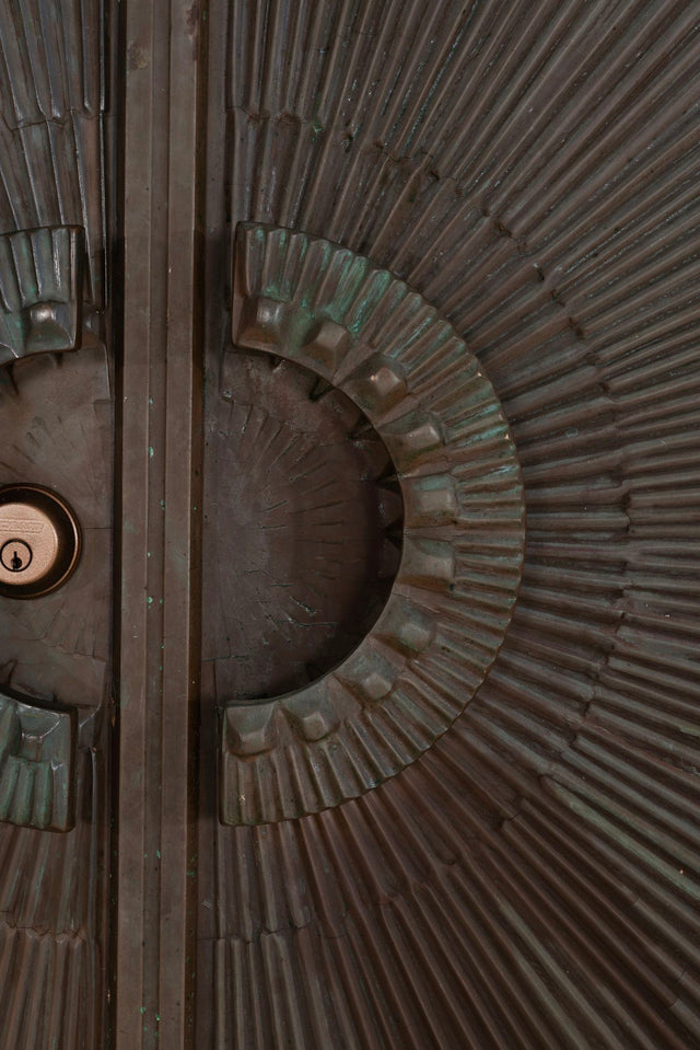 Billy Joe McCarroll and David Gillespie Bronze Brutalist Heroic Sunburst Doors 1970's