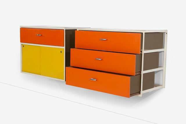 George Nelson for Herman Miller Custom for Hugh DuPree Steel Frame Cabinets Orange and Yellow 1960