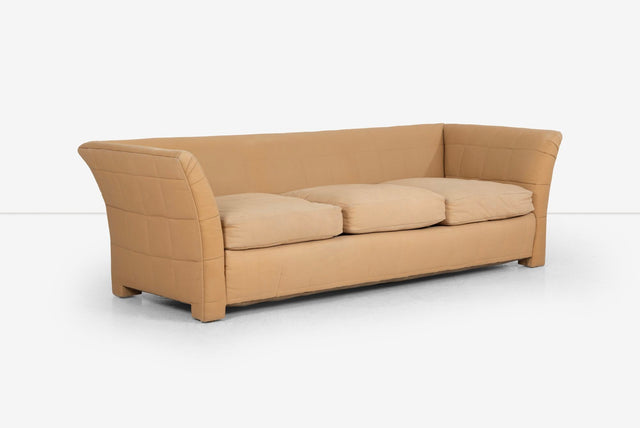 John Mascheroni for Swaim Furniture Quilted Tan Three Seat Sofa 1970's
