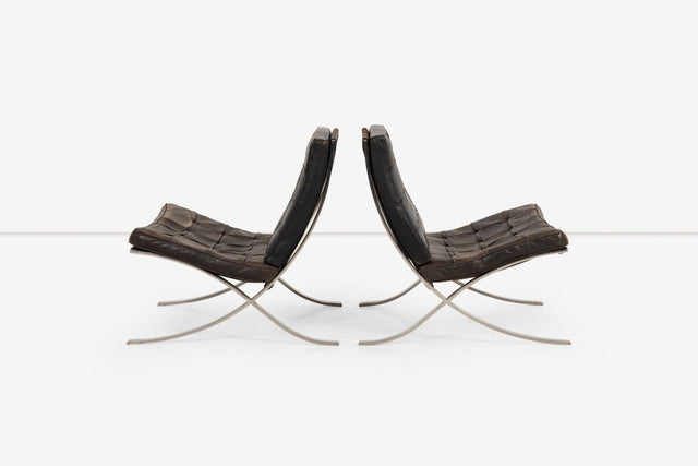 Rare Early Pair of Mies van der Rohe Barcelona Chairs & Ottoman, c. 1960