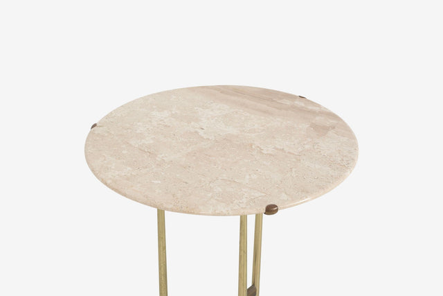 Cedric Hartman Model AE Side Table in Brass, Bronze, and Travertine, 1973