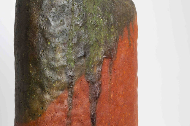 Monumental Fantoni Orange and Green Glazed Ceramic Vase