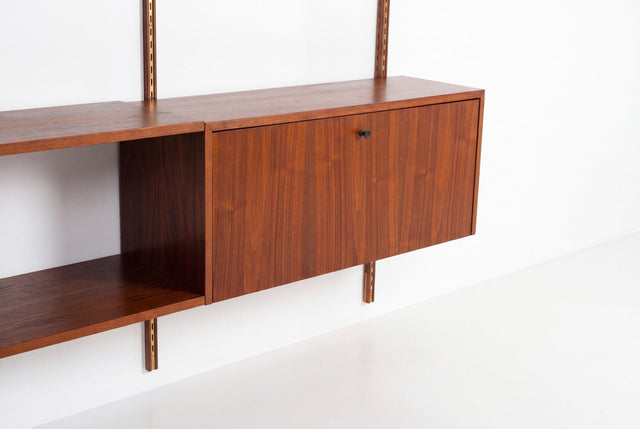 Edward Wormley for Dunbar Three-Bay Walnut & Brass Shelving System, 1952