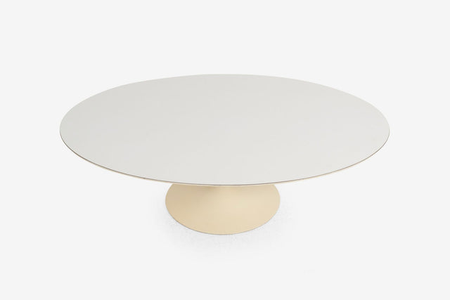 Vintage Eero Saarinen for Knoll International White Oval Tulip Cocktail Table Laminate Top Cast Iron Base 1957