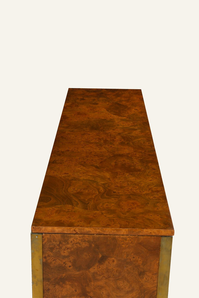Tomlinson Burl Walnut Credenza or Sideboard, Brass Trim, North Carolina, 1960s