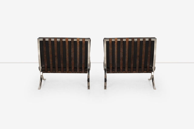 Rare Early Pair of Mies van der Rohe Barcelona Chairs & Ottoman, c. 1960