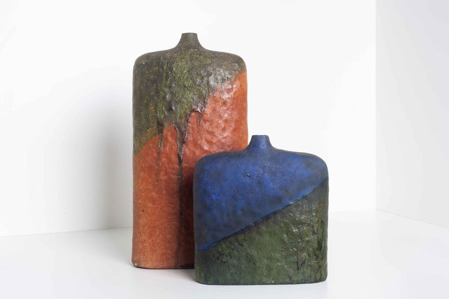Monumental Fantoni Orange and Green Glazed Ceramic Vase
