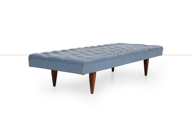 Kipp Stewart for Calvin Furniture Blue Leather Diamond Tufted Daybed c. 1960