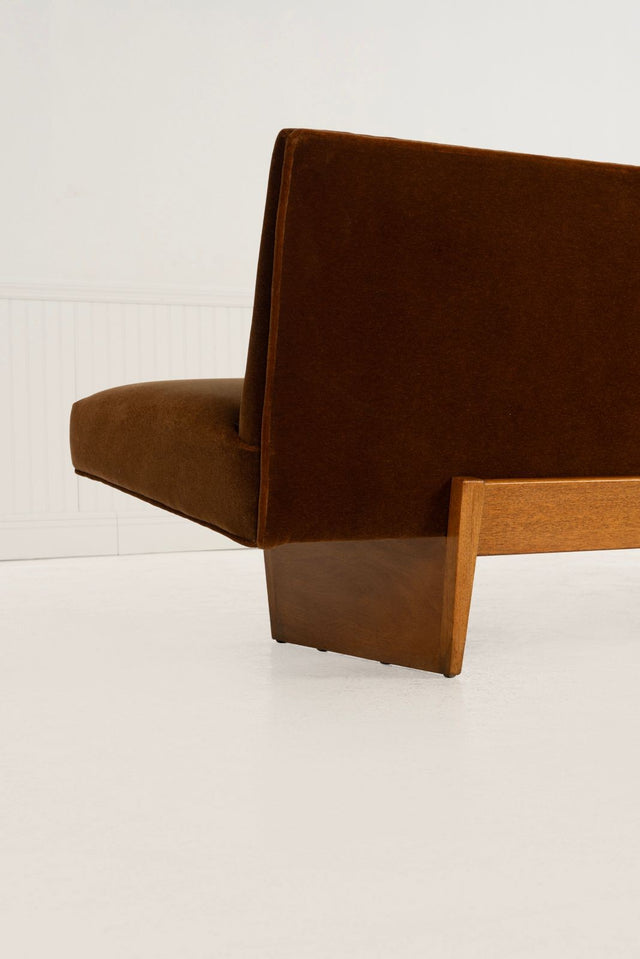 Harvey Probber Rare Slipper Sofa Mahogany Wood and Mohair c. 1955